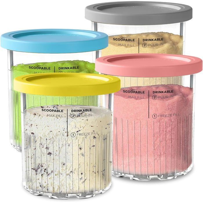 Bacs à Glace Pour Ninja Creami Deluxe NC500/NC501 – 4 Pots 800ml Avec Couvercles Et Cuillères – Sans BPA