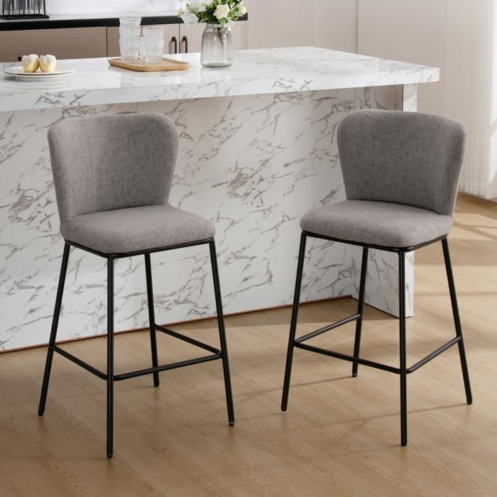 2 Tabourets De Bar Avec Dossier Rembourré - Similicuir, Pieds Métal, Hauteur Réglable, Pour Cuisine Îlot (Gris)