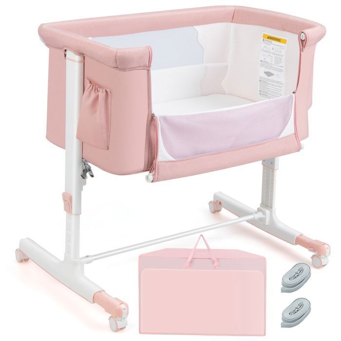 COSTWAY Lit Cododo Bébé à 5 Hauteurs Réglables Charge 9KG Lit Berceau Maille Respirante Sac de Voyage pour Bébé 0-6 Mois-Rose
