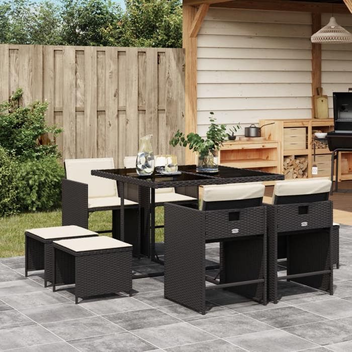 vidaXL Ensemble à Manger de Jardin Coussins 9pcs Chaises à Manger avec Accoudoirs Ensemble de Meubles avec Table Moderne