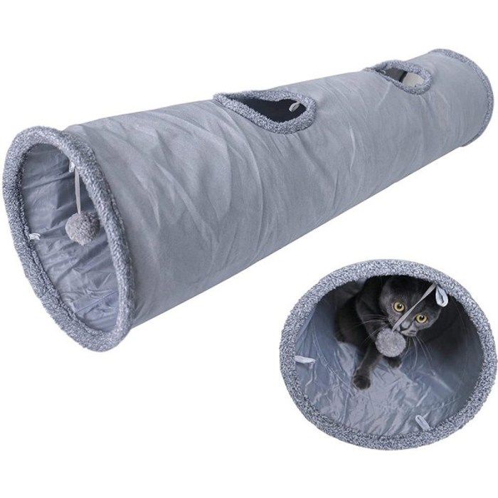Tunnel Pour Chat 2 En 1 - 55x40 Cm, Pliable, Moelleux - Niche Et Aire De Jeu Pour Chaton, Lapin, Petit Animal