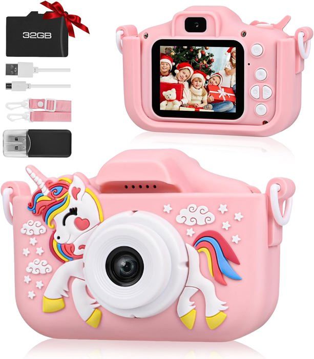 OSDUE Appareil photo pour enfants, 40 MP vidéo HD, écran de 2″, caméra pour enfants avec carte mémoire 32 Go, mini appareil photo numérique, cadeau idéal pour filles ou garçons de 3