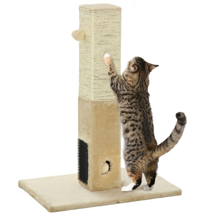 Comparer les prix de Poteau à gratter pour chat - PawHut - 79 cm - balle suspendue et balle avec clochette - 2 brosses de toilettage - beige, crème