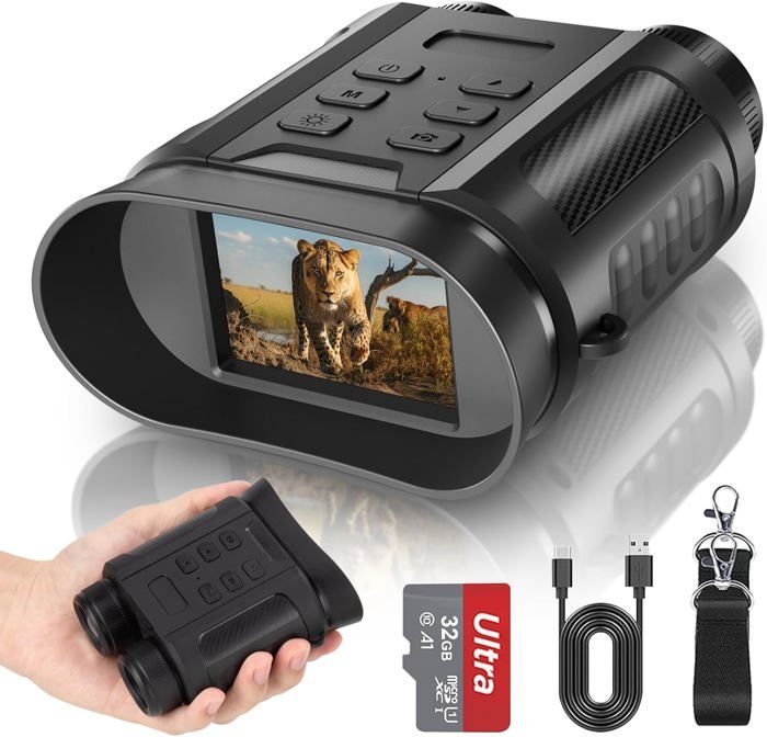 Jumelles Vision Nocturne 4K 48MP Avec écran LCD 2,4" - Zoom 8x, Infrarouge 7 Niveaux - Batterie 2500mAh + Carte 32 Go - Pour Observation Animaux, Sécurité