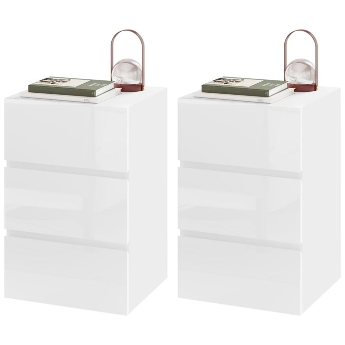 Chevet EUGAD Lot de 2 Table de Nuit avec 3 Tirroirs Brillants Table dAppoint Scandinave Blanc E0EG0049-2
