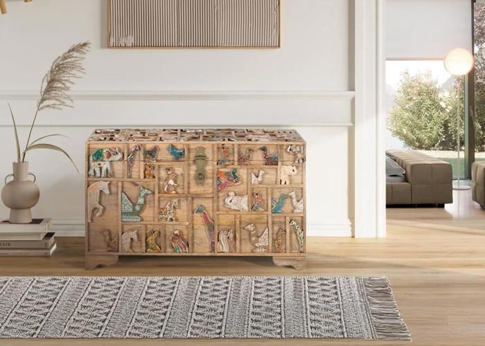 Coffre de Rangement - Giner y Colomer - Bois de Manguier - Multicolore - 80x40x47 cm