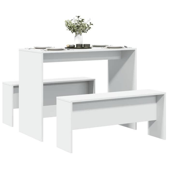SALE 2025Ensemble table à manger et bancs 3pcs - Table et 2 Chaises de Repas - blanc - bois dingénierie 28 35 Kg 3705 SALE 2025Ensemble table à manger et bancs 3pcs - Table et 2 Chaises de Repas - blanc - bois dingénierie 28 35 Kg 3705