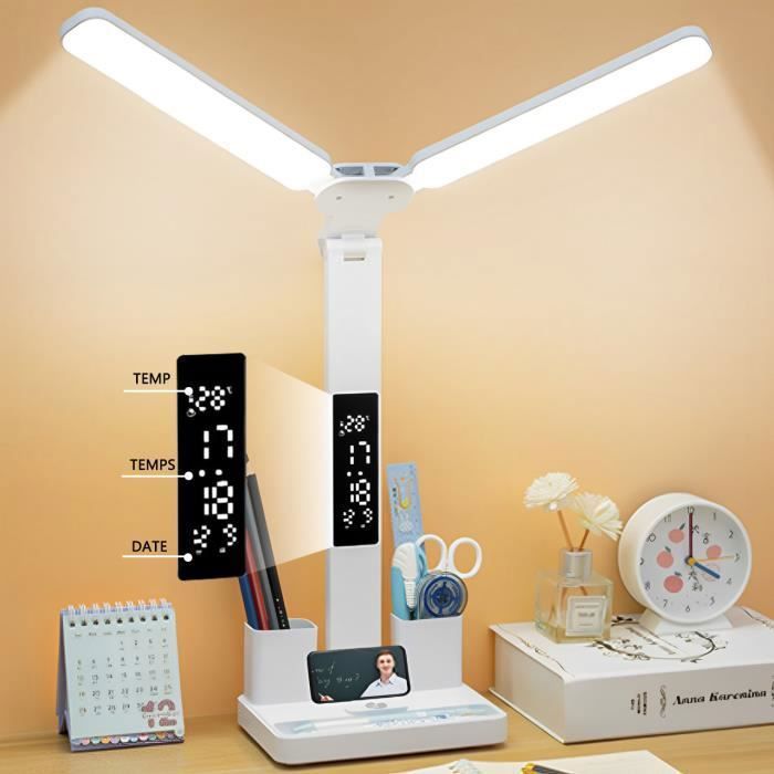 Lampe de Bureau LED 3 Modes de luminosité avec Porte Stylo et Affichage numérique Protection des Yeux pour enfants étude