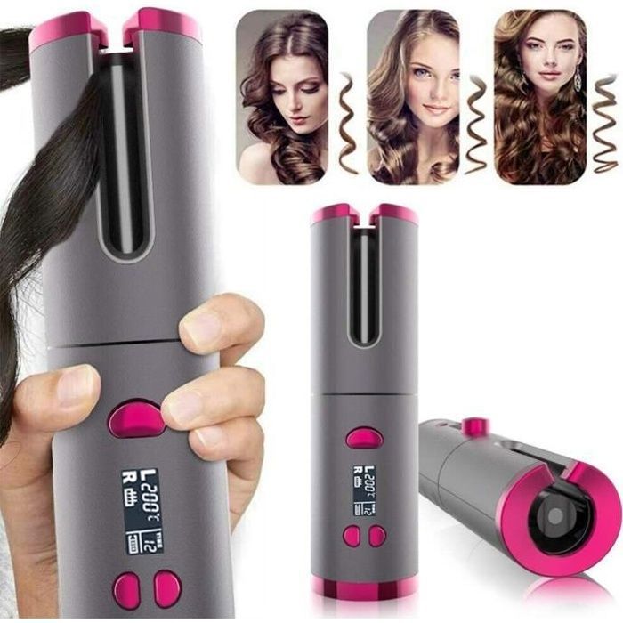Fer Boucler Automatique Fer Friser Sans Fil avec Affichage de LCD et Minuterie 6 Temprature Rglable Boucleur FER A FRISER