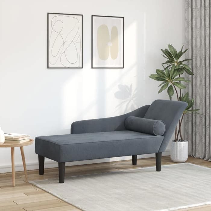 Printemps/été 2025 Chaise longue VIDAXL avec coussins gris foncé velours - 141x55.5x66.5 cm LV6375