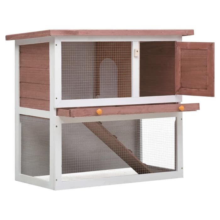 @FRENCH Clapier dextérieur - Pour 10 Animau x - 1 porte Marron - Bois - Maison Lapin Enclos 38063