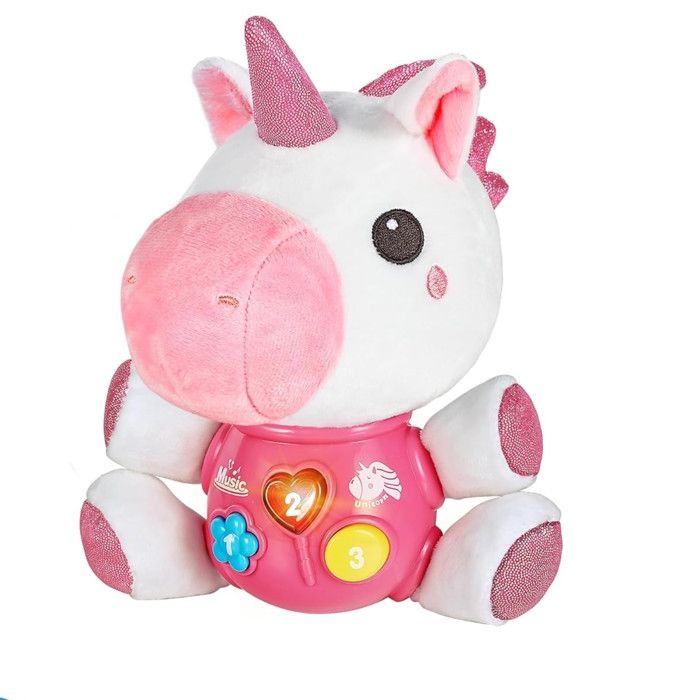 Jouet bébé licorne peluche - 1 pièce sons et lumières - Convient pour +6mois rose Étiquette