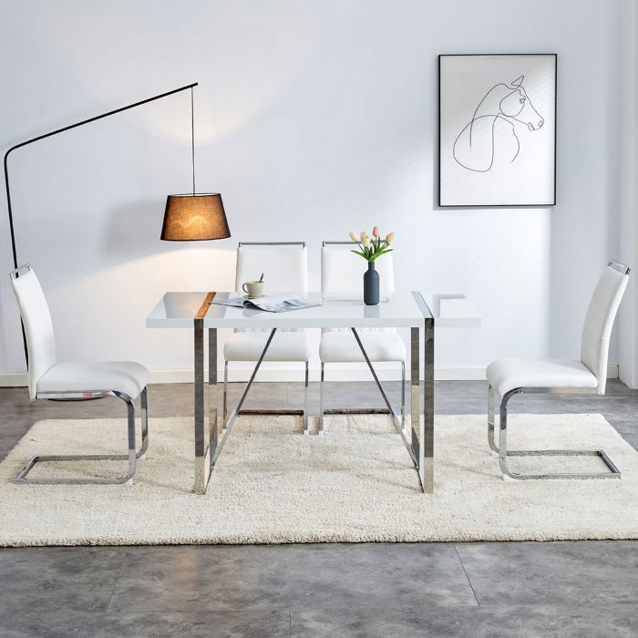 Lot de 2 Chaises de Salle à Manger Dossier en similicuir PU et lin Dossier haut rembourré Dossier à bandes transversales Blanc