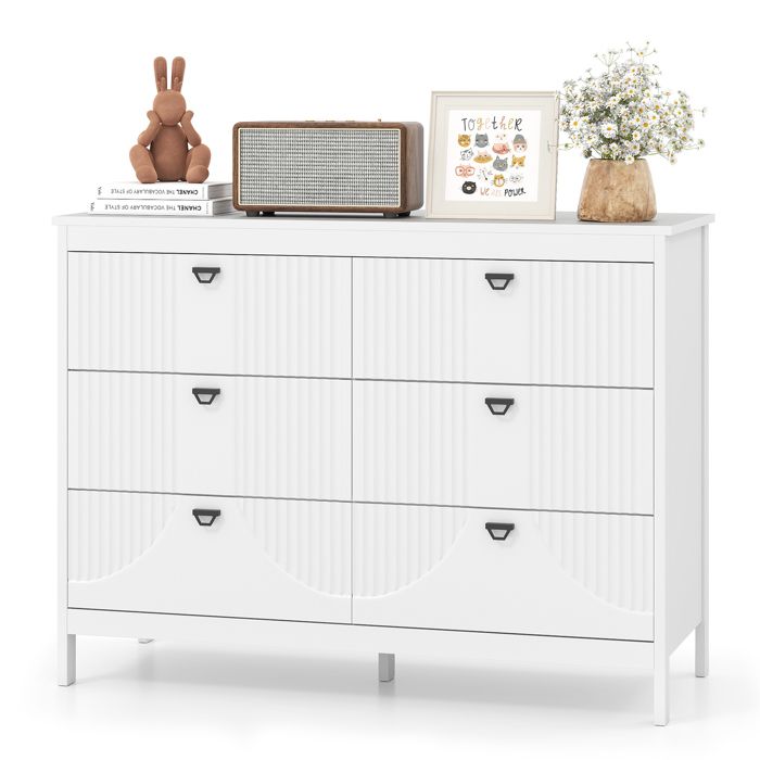 GIANTEX Commode à 6 Tiroirs Armoire de Rangement Moderne Anti-basculement 106 x 40 x 79 cm pour Chambre Salon Bureau Blanc