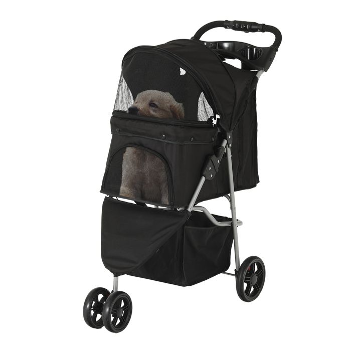 Meilleurs prix pour Balconera Poussette pliable pour chien et chat (15 kg) 3 roues porte-gobelet et freins noire