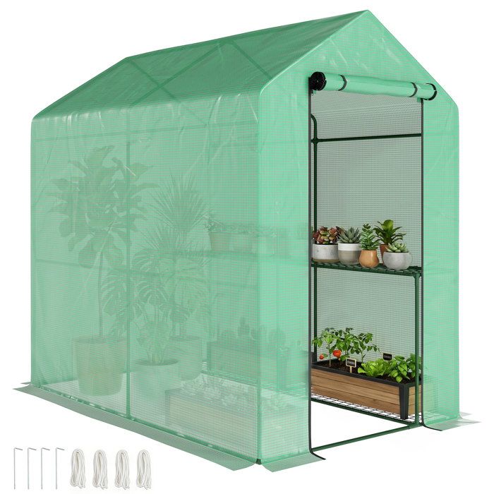 Serre de Jardin - Outsunny - étagère 2 niveaux porte zippée enroulable - bâche renforcée 140 g/m² châssis en acier - vert