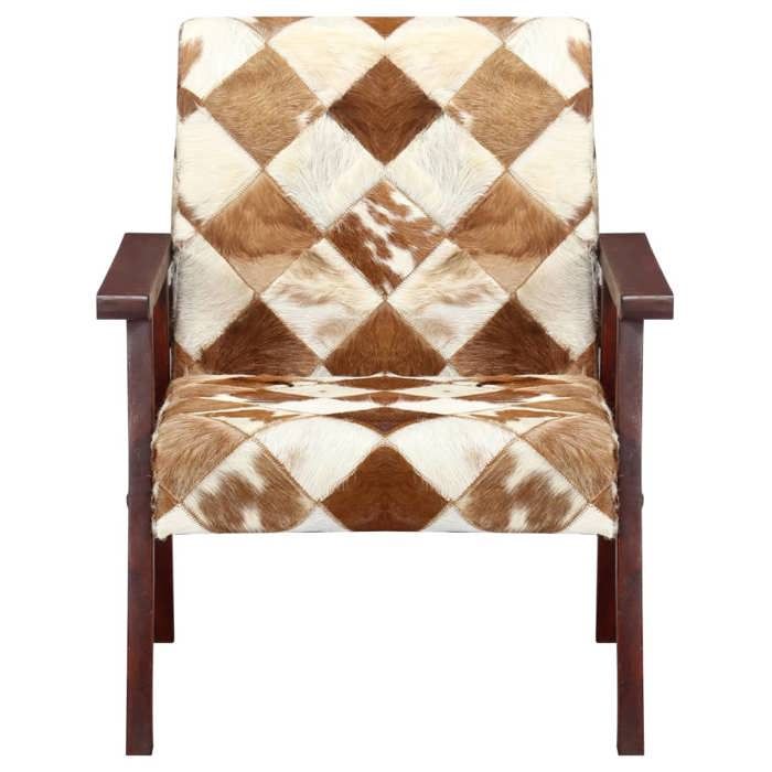 Les Soldes Fauteuil de Salon Scandinave (1 PLACE) - CLOUD - Chaise de Détente - blanc et marron cuir véritable de chèvre J5974