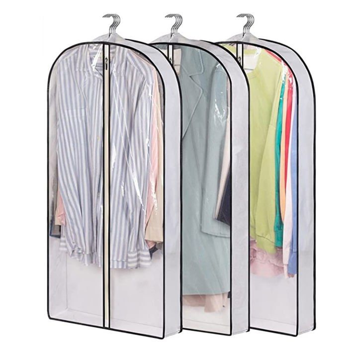 Housse de rangement transparente pour vêtements suspendus 40 pouces avec supports latéraux de 4 pouces (ensemble de 3 pièces)