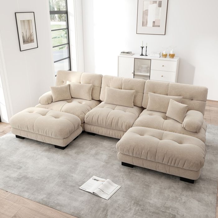 Canapé d’angle Modulable en UCanape Convertible 3 Places avec 2 Repose-Pieds Profond pour SalonDIY Canapé en U ou canapé en L