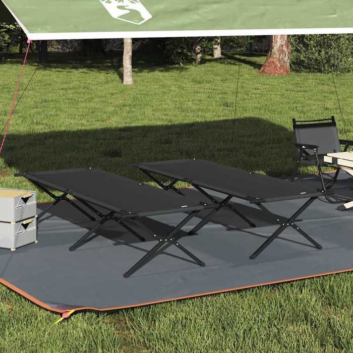 Noir Meuble de camping - Lit de camping pliant 2 pcs Noir 210x80x46 cm Tissu Oxford C28447