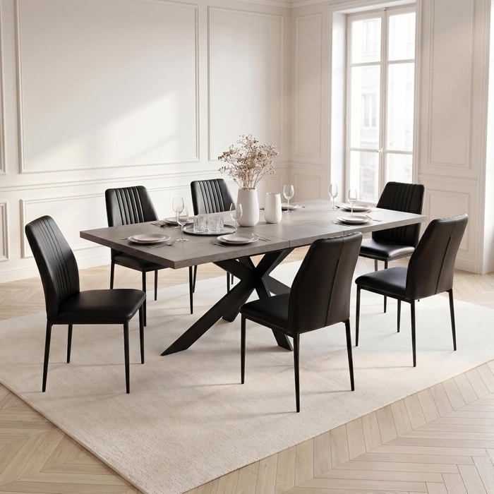 Lot de 6 Chaise de salle à manger Chaises Rembourrées en PU Pieds Réglables pour Cuisine Salon Salle à Manger Noir