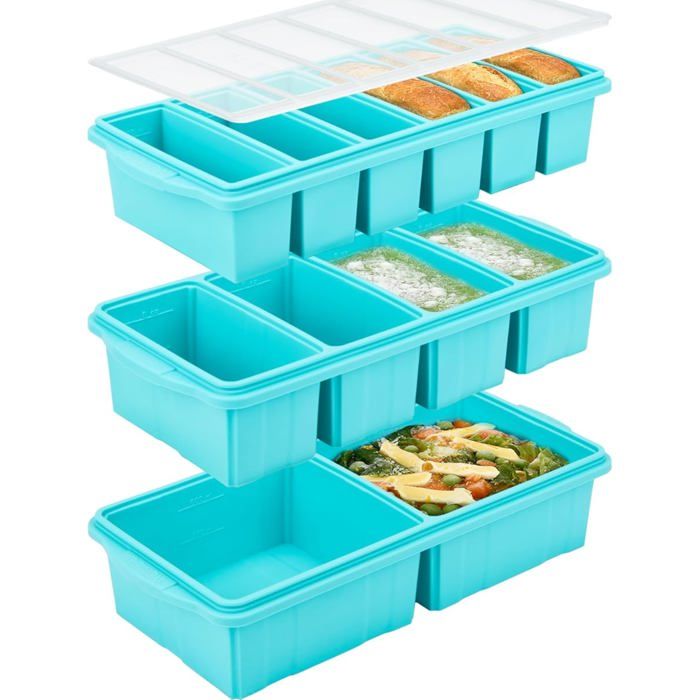 Bac À Congeler En Silicone Avec Couvercle Moule Portions 125/250/500 ml 4 Compartiments Sans BPA Four Lave-Vaisselle