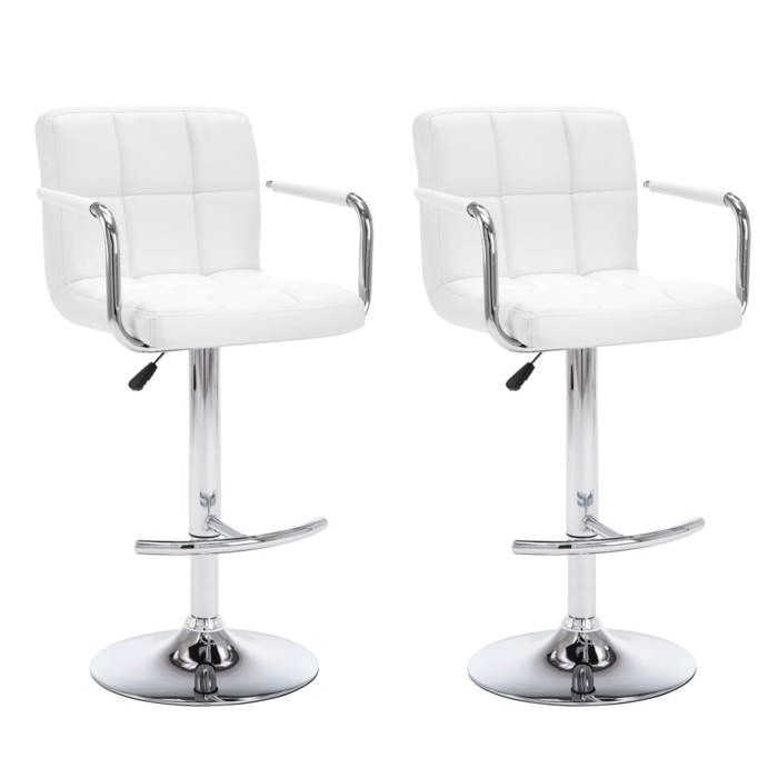 Les SoldesTabourets de bar Tabourets Cuisine - (2 pcs) - 2 personnes - blanc similicuir(46x49x(93 - 113) cm) gba84w
