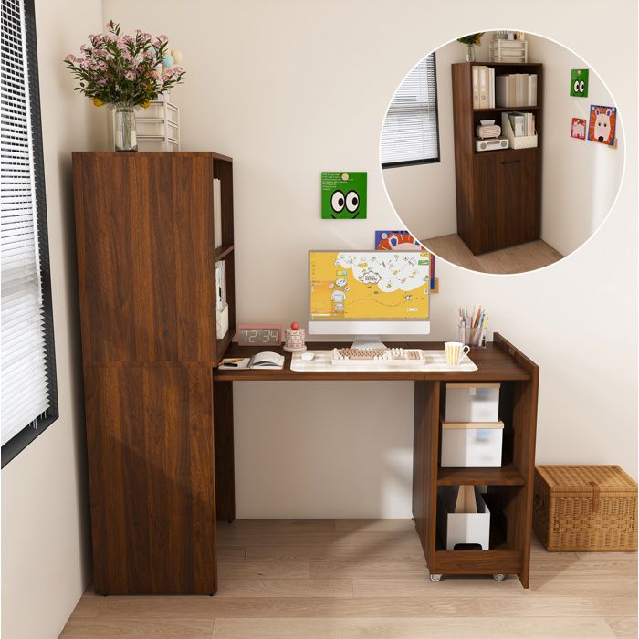 SENVIRO Bureau secrétaire escamotable 55 x 136 cm MDF noyer foncé roulettes