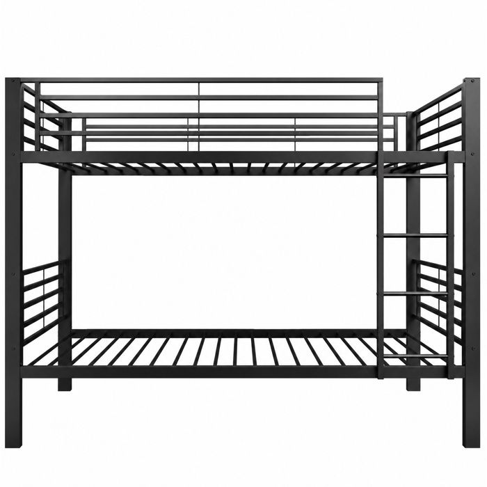 Lit superposé en métal noir 90 x 200 cm convertible en 2 lits simples échelle réversible sommier à lattes