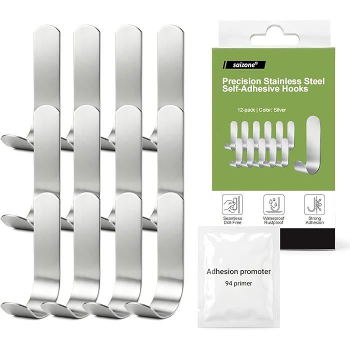 12 Pièces Crochet Adhésif en Acier InoxydableCrochets Auto adhésif Crochet  pour ServietteClésMaisonCuisinePolie 12 VENTOUSE