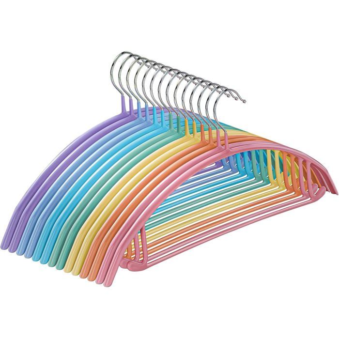 Lot de 14 cintres à vêtements sans bourrelets - 42 cm de Large - Robustes - en métal antidérapant avec revêtement en PVC