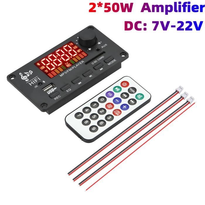 Amplificateur Audio Voiture Bluetooth 5.0 - 2x100W, Radio FM, Lecteur MP3/USB/TF, Enregistrement D'appel