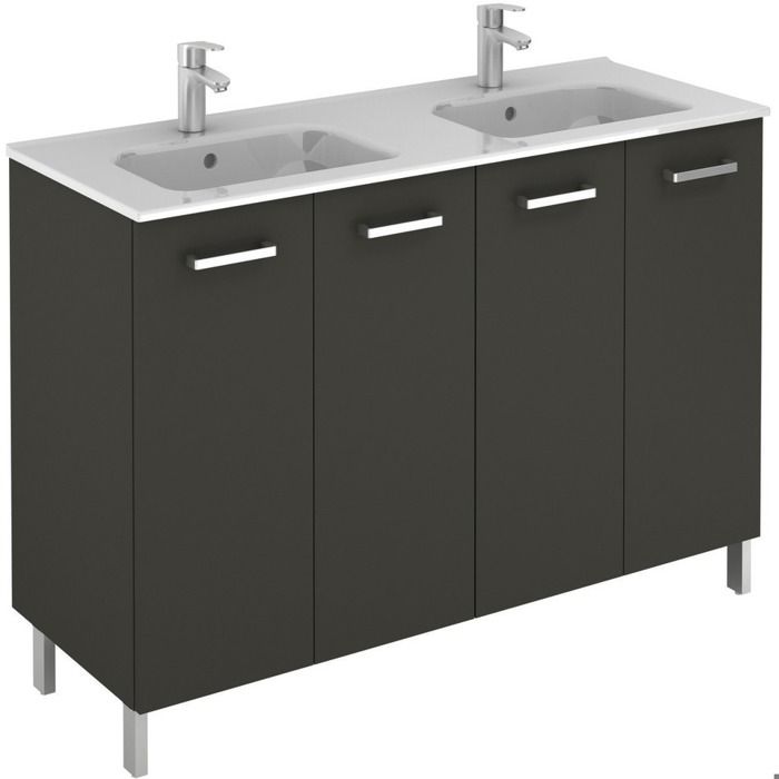 meuble 4 portes ancoflash color avec plan double vasque céramique - anconetti - anthracite - 120cm