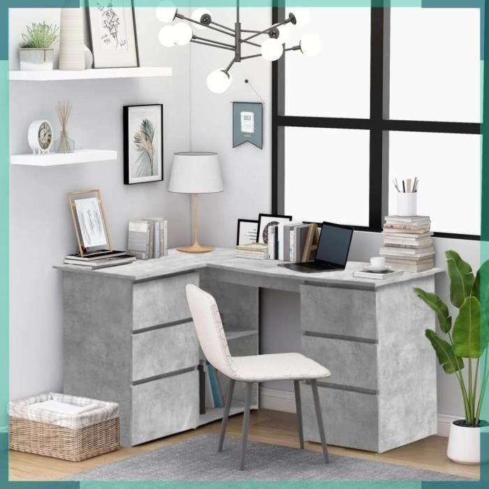 Bureau dangle Gris béton 145x100x76 cm Bois dingénierie-FHE801093