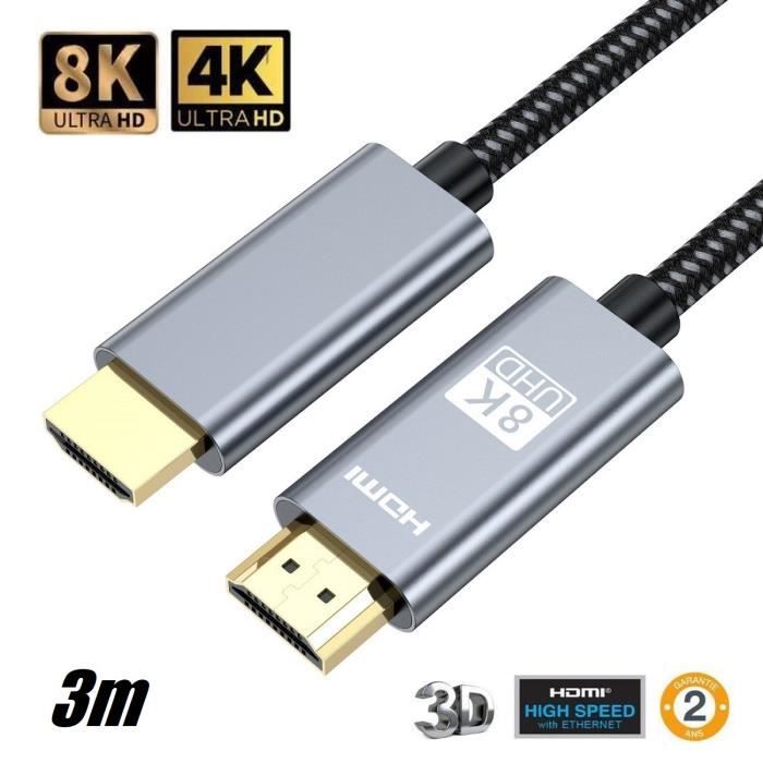 Câble HDMI 2.1 3M 8K 60Hz 4K 120Hz Ultra HD eARC HDR Blu-ray 48Gb