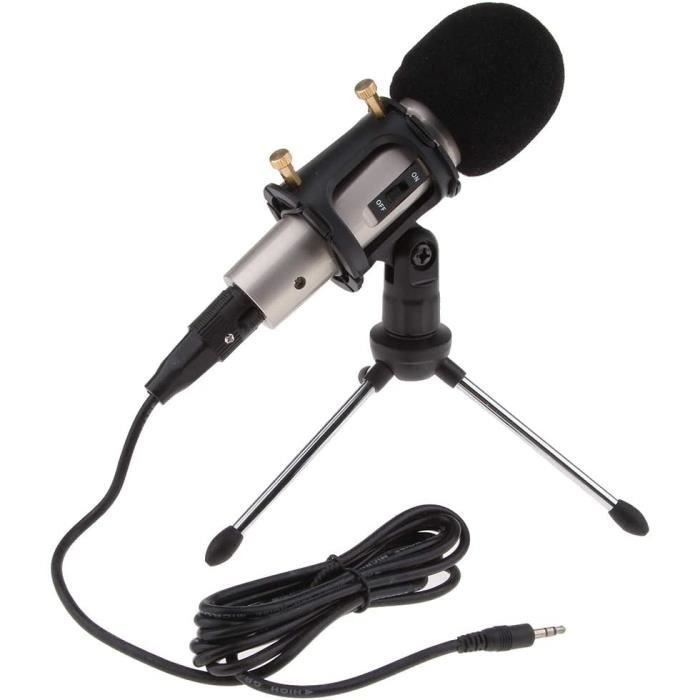 perfk Microphone avec Support Micro pour Conférences Vidéos Youtube Jeux Enregistrement Vocal Métal Plastique gris