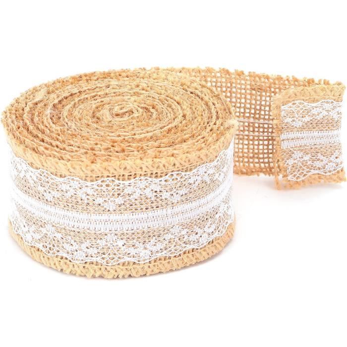 Rouleau 5M Ruban Jute Dentelle Blanche – 5 Cm Large – Ruban Naturel Vintage Pour Mariage, Déco, Emballage Cadeau