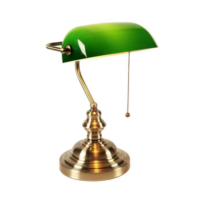 Lampe de Table classique Vintage Simple, banquier E27 avec interrupteur,  jour en verre vert, lampe de bureau - Cdiscount Maison
