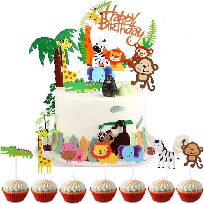 Set De 4 Figurines Animaux Jungle Pour Décoration Gâteau - Lion, éléphant, Girafe, Singe - Résine