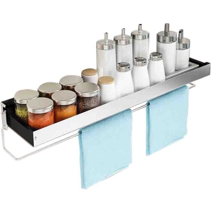 étagère Magnetique Pour Frigo EKNITEY Étagère à épices Magnétique De Cuisine – Étagère De Rangement Murale Pour Réfrigérateur Avec Crochets (lot De 2, Noir Range Epice