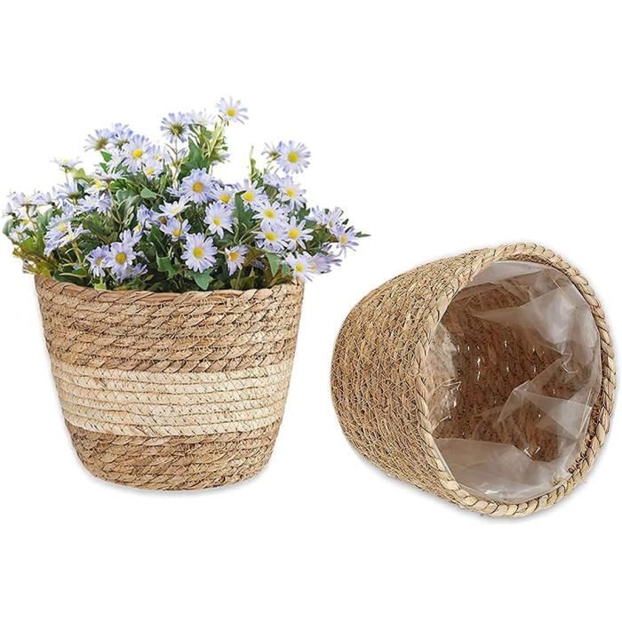 STOBAZA 2 Pièces Panier De Fleurs En Jonc De Mer Avec Couvercle - Petit Vase Algue Bac à Fleurs Miniature