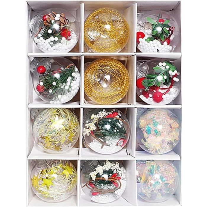 Lot De 12 Boules De Noël Transparentes Irisées Incassables 8 Cm - Décorations Sapin Réutilisables