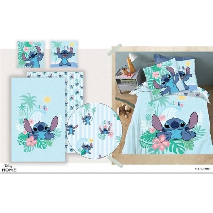 Parure De Lit Enfant Stitch Et Angel - Housse De Couette 140x200 Cm + Taie 65x65 Cm En 100% Coton - 1
