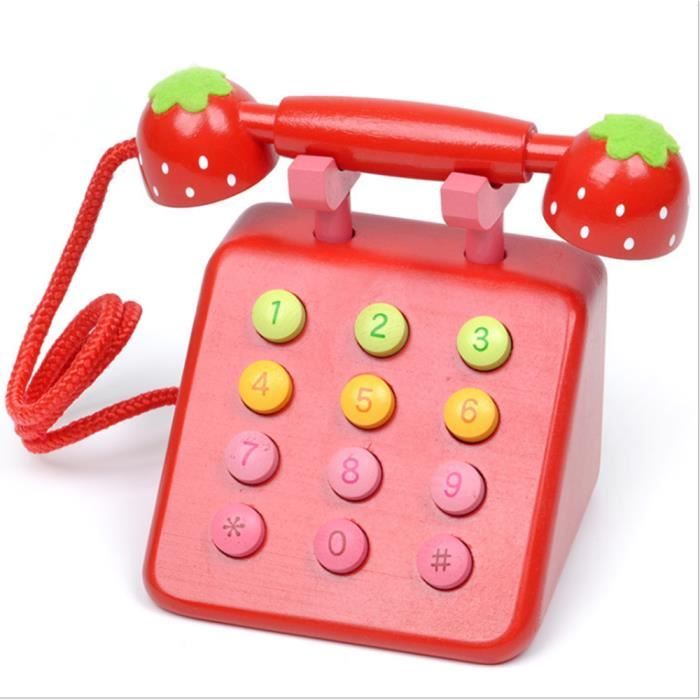 Téléphone de jouet pour enfant Simulation Téléphone en bois jouet cadeau de vacances pour enfants pour enfants bébé Téléphone de jouet en bois 