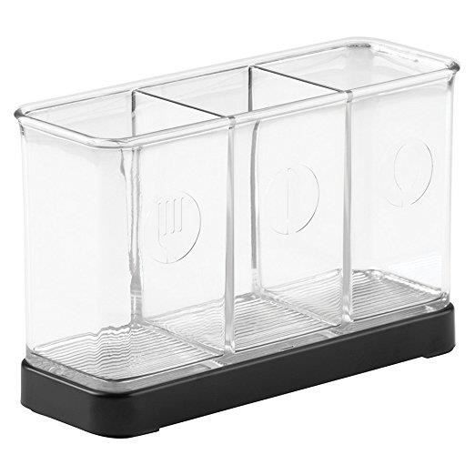 range couverts – rangement pour couverts et ustensiles de cuisine – porte couvert – en plastique – noir mat / transparent