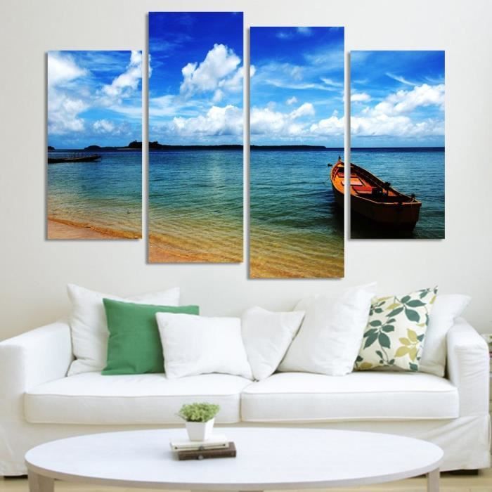 Sans Cadre 4 Panneaux Bleu Ciel Vue Sur La Mer Peinture Murale Grand Imprimer Photo Hd Toile Accueil Chambre Decor Åuvre Affiche Liv Achat Vente Objet Decoration Murale Cdiscount