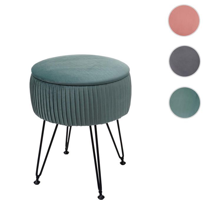 Pouf MCW-K47 Ø 33cm aspect velours vert piètement noir