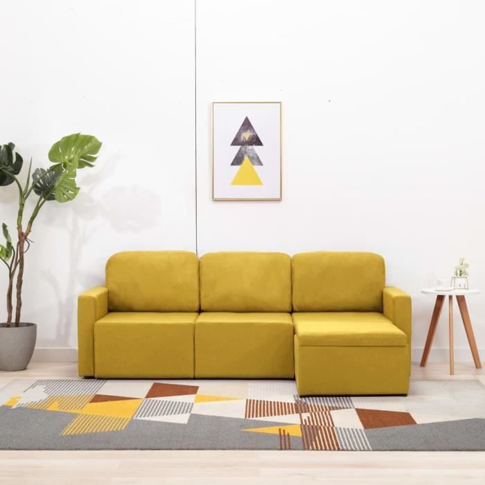 Canape D Angle Reversible Convertible 3 Places Canape Lit 216 X 149 X 72 Cm L X P X H Jaune Tissu Achat Vente Canape Sofa Divan Cdiscount