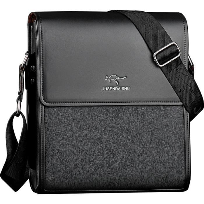 Sacoche homme bandouliere cuir PU Rigide Élégant Business pour Contenir Livres iPad - Noir