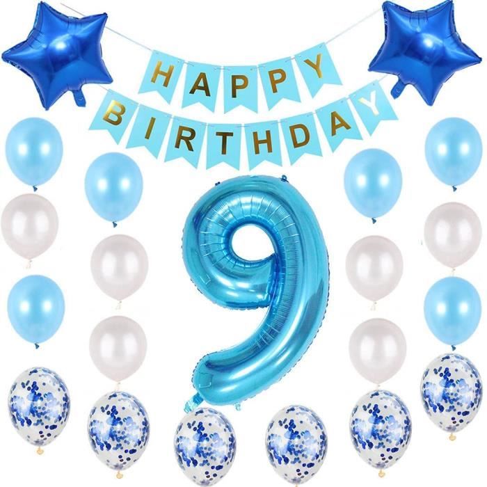 9 Ballons De Decoration Anniversaire Bleu Deco 9e Anniversaire Pour Les Garcons Ballons Bleus Numero 9 Guirlande Joyeux Anniversa Cdiscount Maison